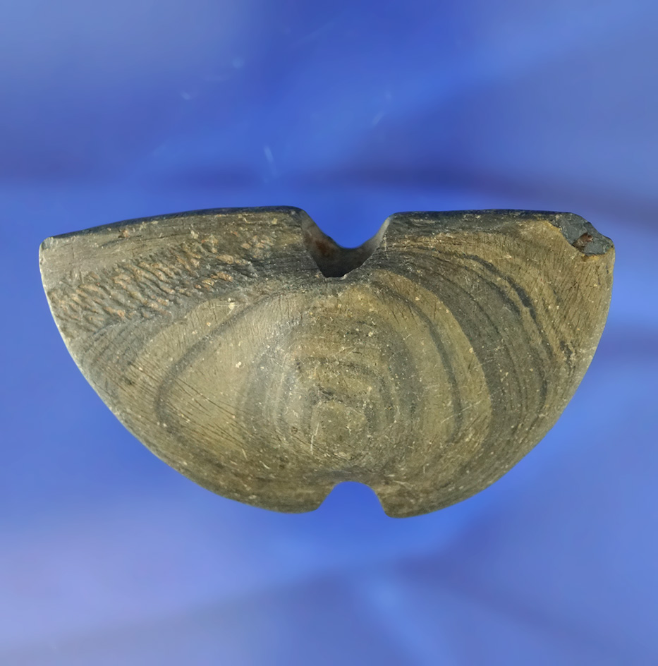 2 7/8" miniature Double Notched Wing Bannerstone - Miami Co.,  Ohio. Ex. Ditmer collection.