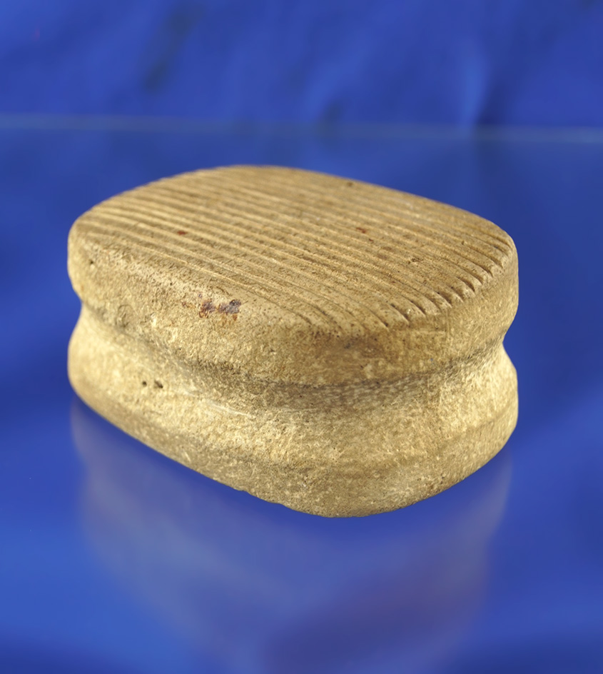 Exceptional! 3 1/2" pre-Columbian carved stone "Bark Beater" in excellent condition.