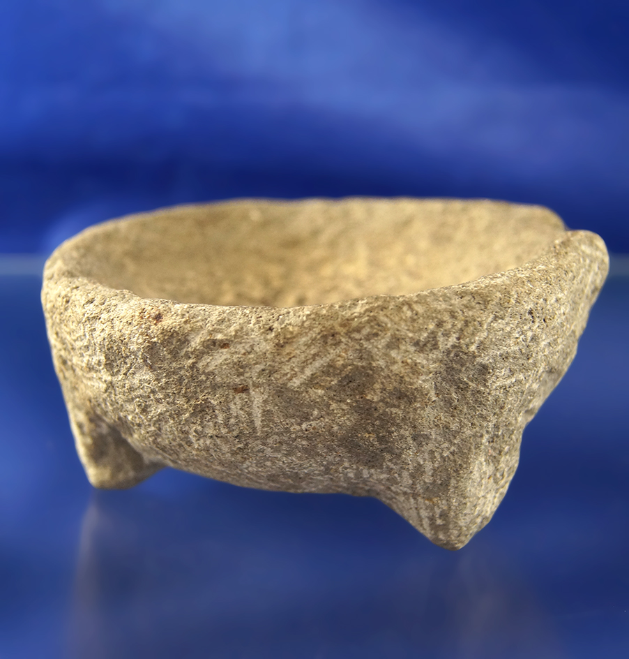 Nicely styled 4" diameter tri-leg bowl found in Mexico.