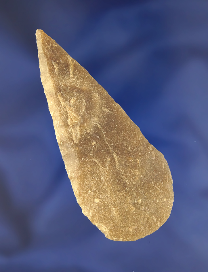 3 5/16" thin and nicely beveled Covington blade found in Texas.