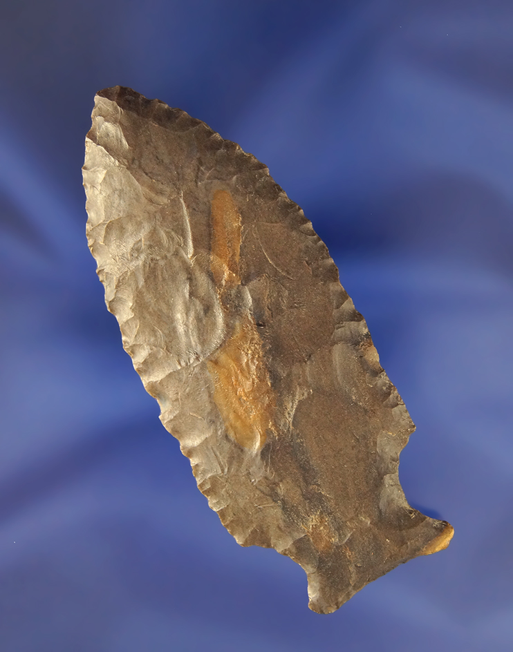 Nicely serrated 3 1/4" Dover Flint Benton found in northern Alabama.