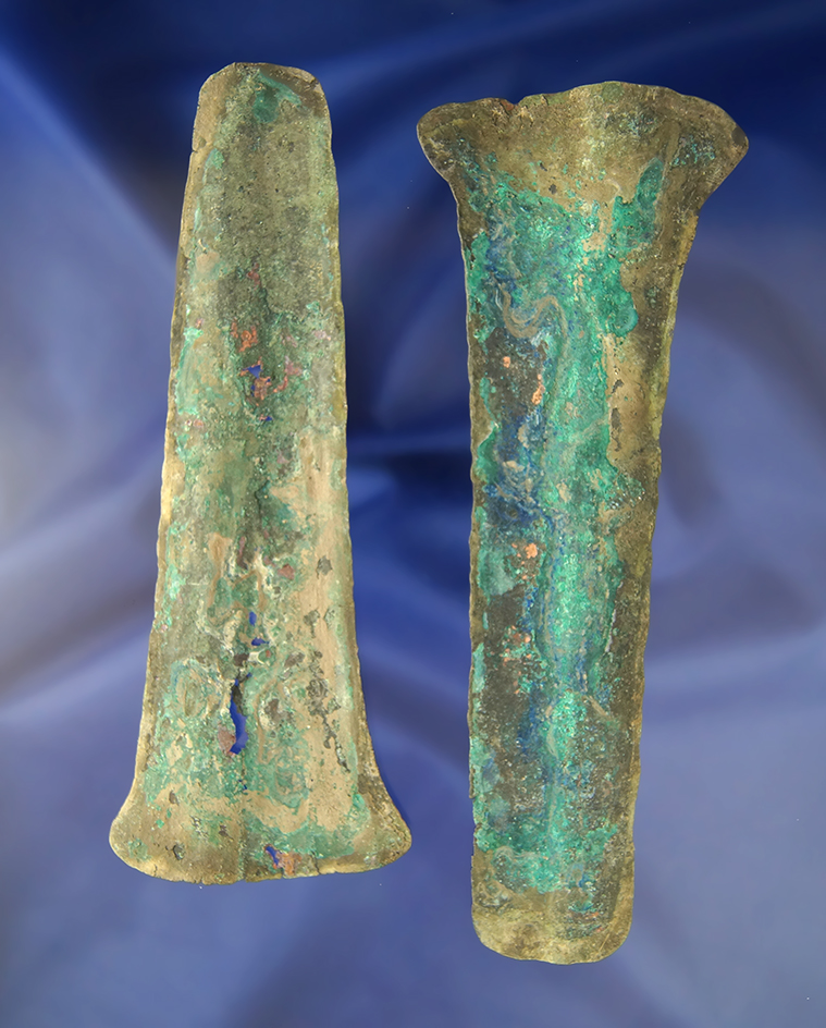 Pair of Copper Aztec "Hoe" money found in Mexico. Both around 6" long.