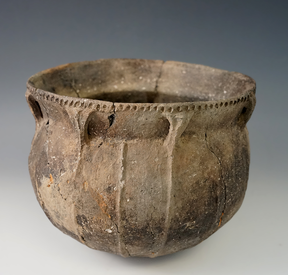 5 1/2" Tall Shell Tempered Clay Pottery Vessel found in Mississippi Co., Arkansas. Ex. Dr. Copeland.