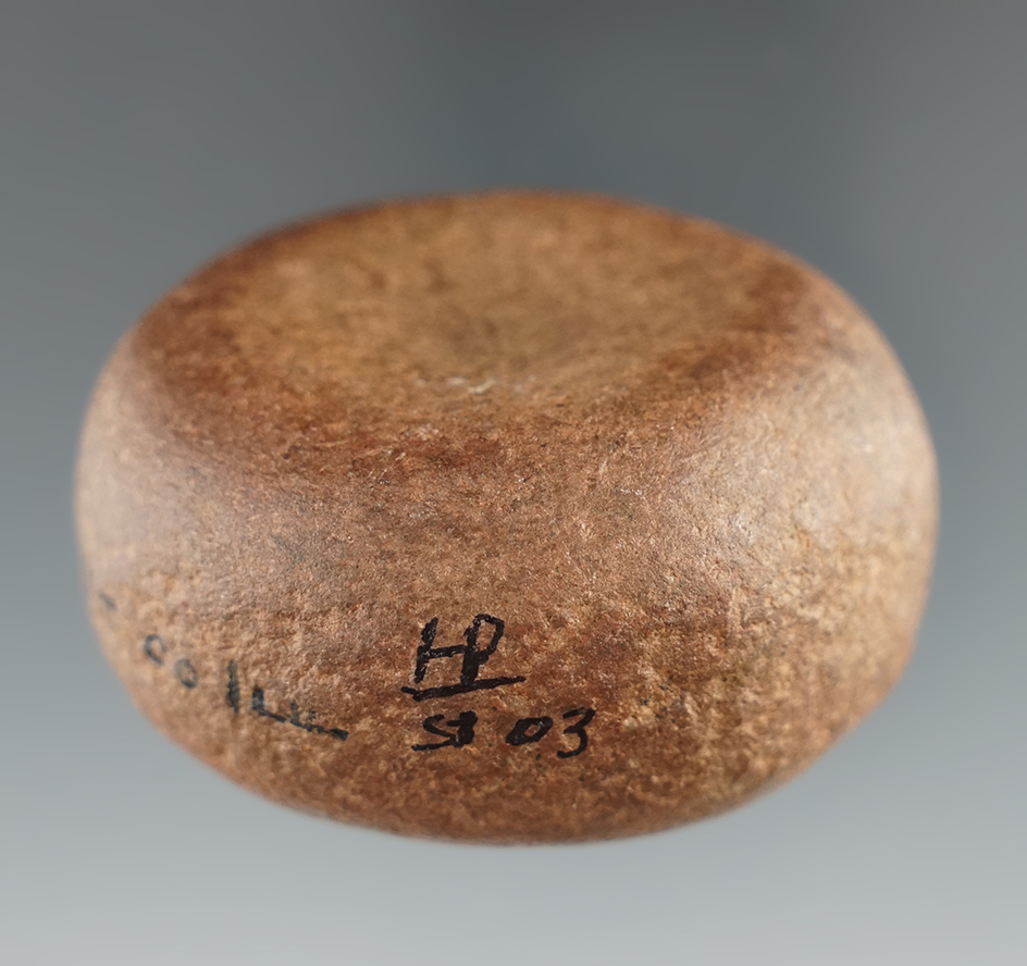 2" Diameter Double Cupped Discoidal found in Scott Co., Illinois. Ex. Paul Hothem.