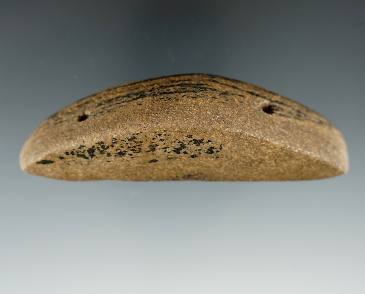 4 1/16" Nicely Scooped Boatstone. Gneiss found in Darke Co., Ohio. Pictured. Ex. Vietzen, Hellman.