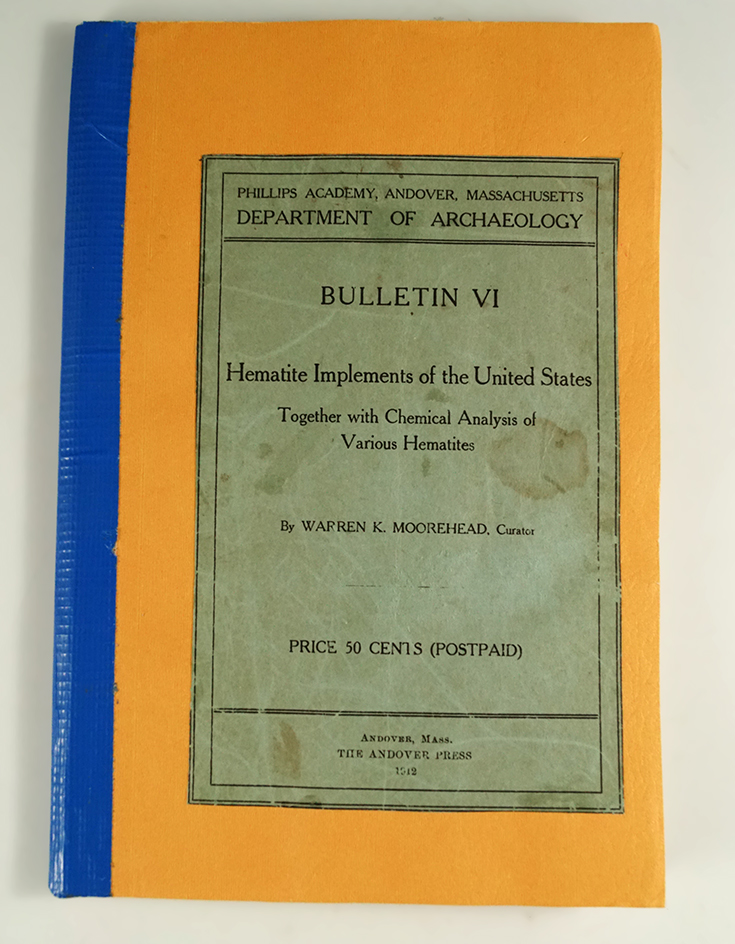 1912 first edition of Hematite Implements of the United States by Warren K. Moorehead.