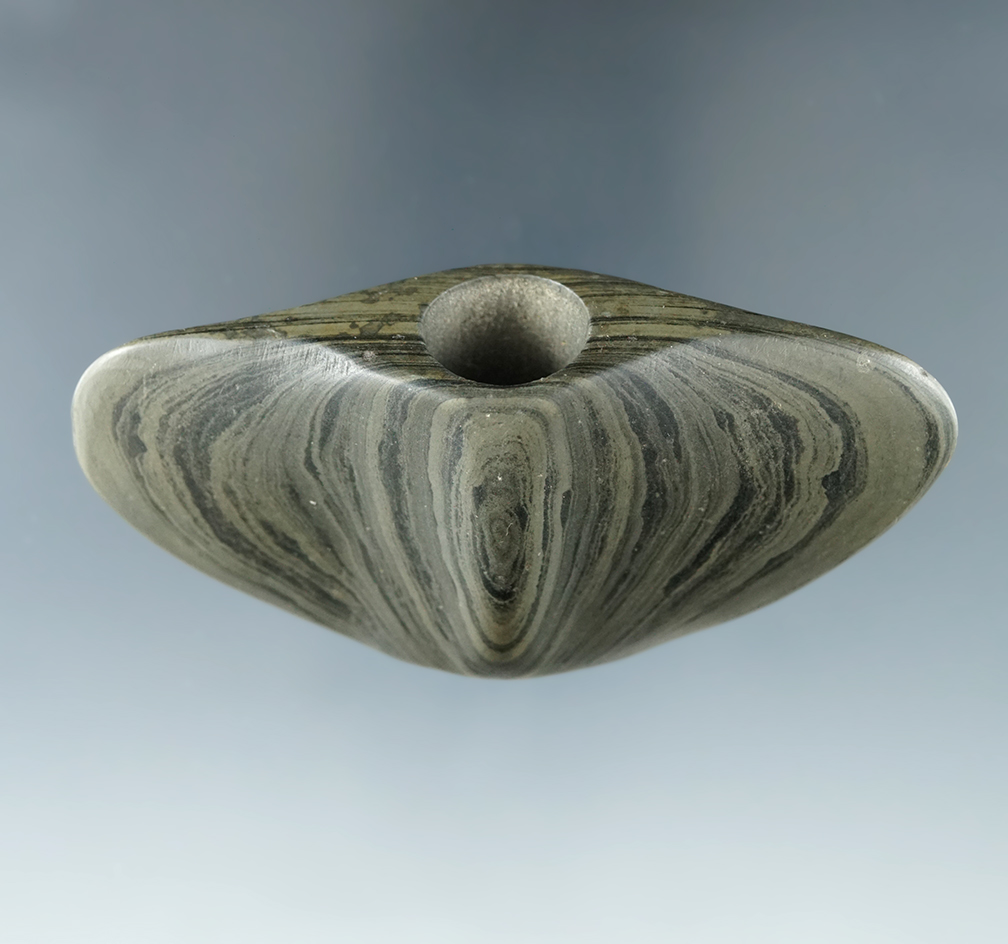 Exceptional! 3 3/16" Winged Bannerstone found in Ohio in perfect condition Ex. Kientz, Jack Hooks.