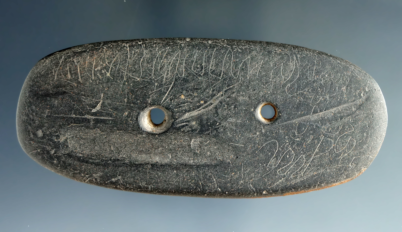 3 9/16" Slate Gorget found in Grayson Co. Kentucky.