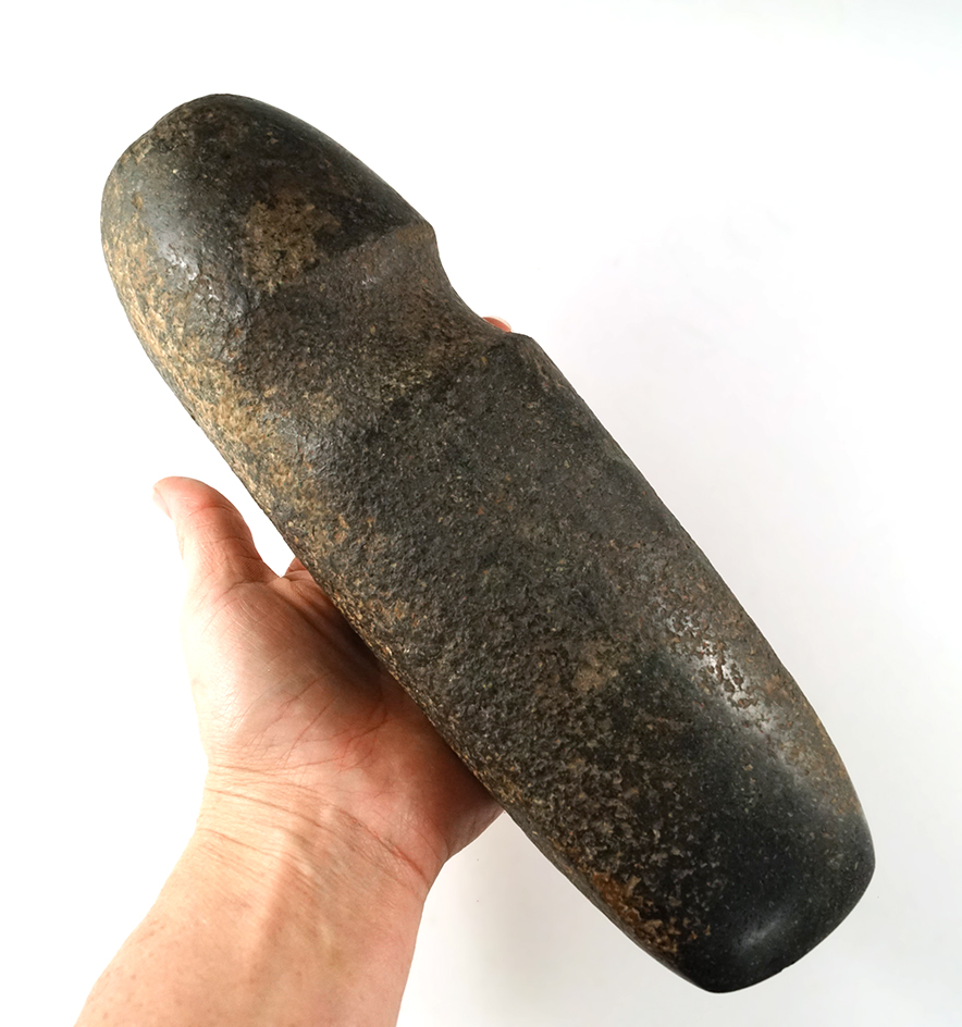 Big and nice! 9 3/4" Long 3/4 Grooved Hohokam axe found in Pinal Co. Arizona