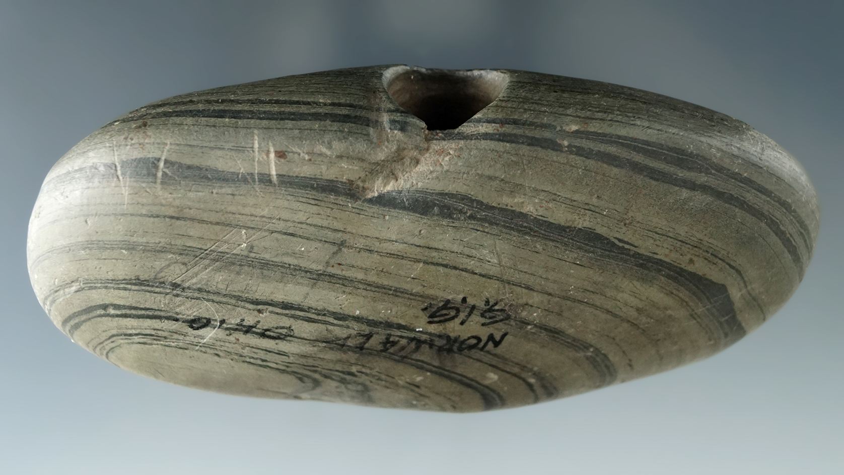 4" Bannerstone - Norwalk, Huron Co. Ohio made from green Banded Slate.  Bennett COA.