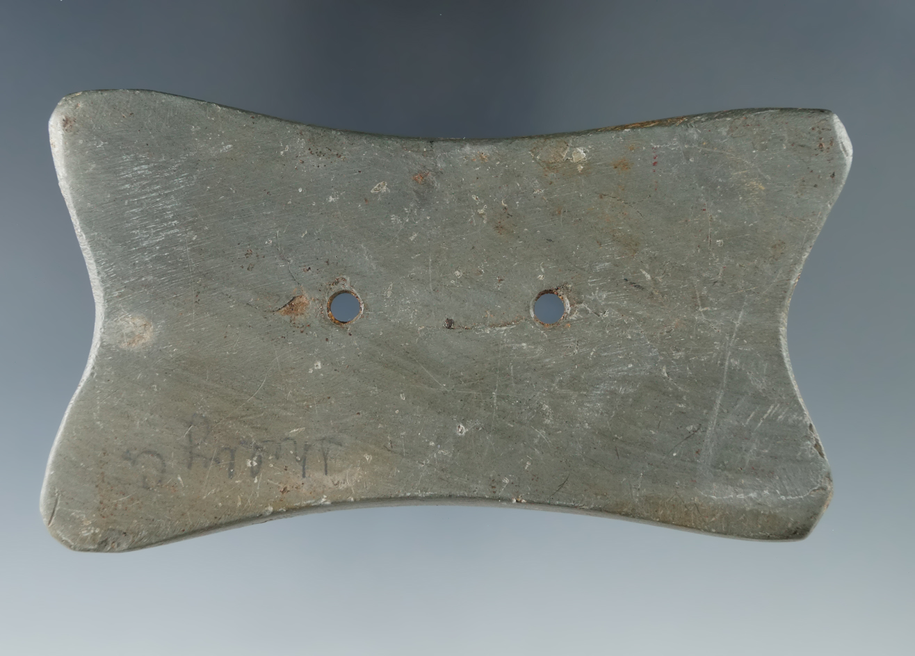 3 15/16" Adena Quadriconcave Gorget found in Shelby Co., Ohio.