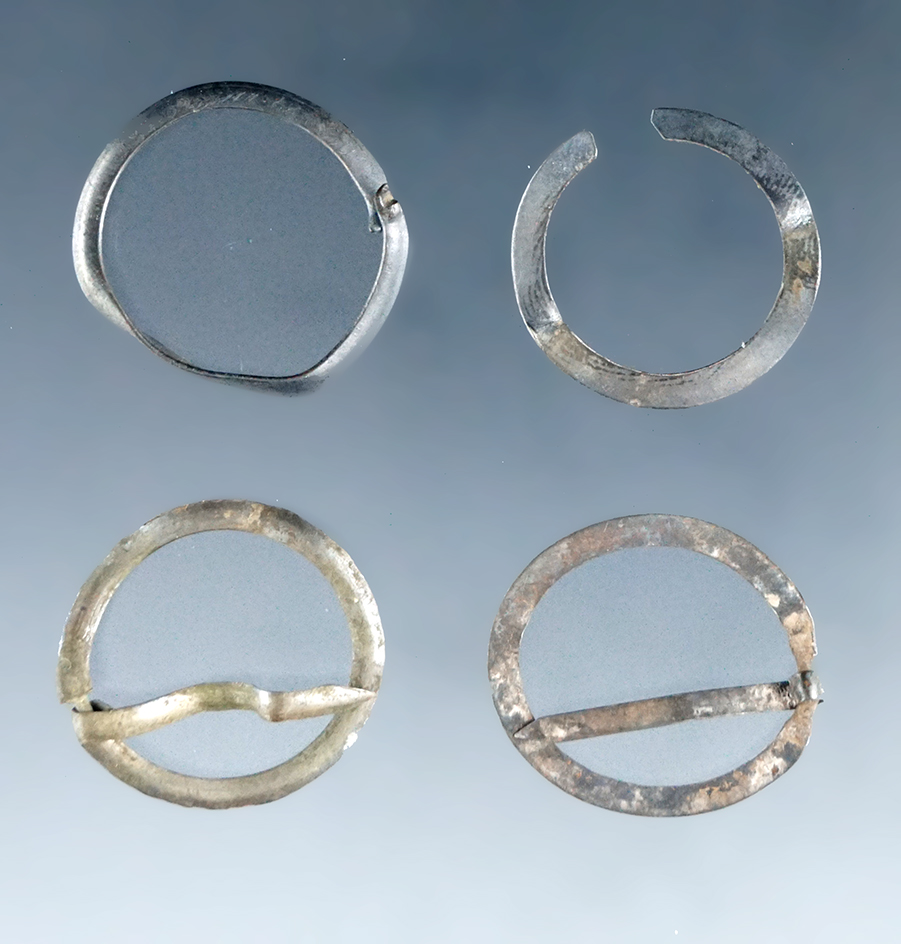 Set of four historic period metal trade broaches found at the Libben site, Ottawa Co. Ohio.