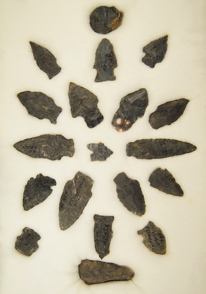 Set of 19 Arrowheads, largest is 2 1/2" found in Greenup Co., Kentucky.