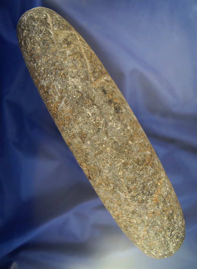 Large 11 1/2" Roller Pestle found in Allen Co., Ohio.  Ex. Gary Mumaw Collection.