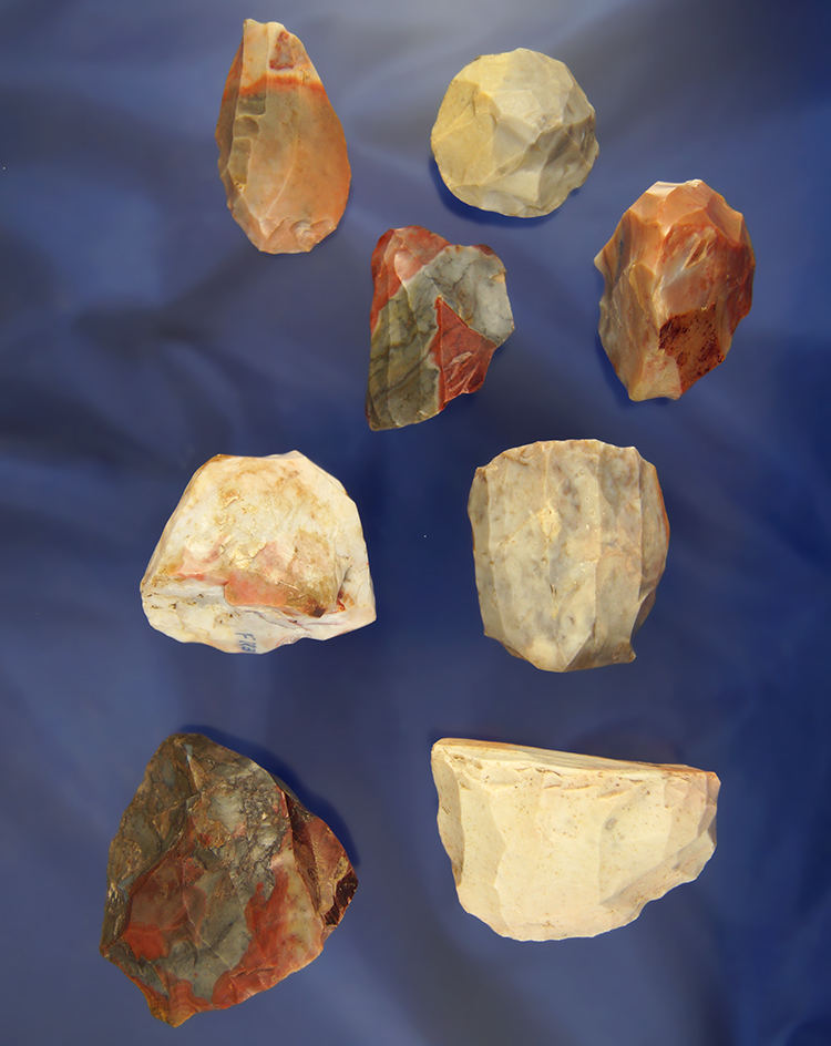 Group of 8 Flint Ridge Flint Cores.  Ex. Dilley Collection.