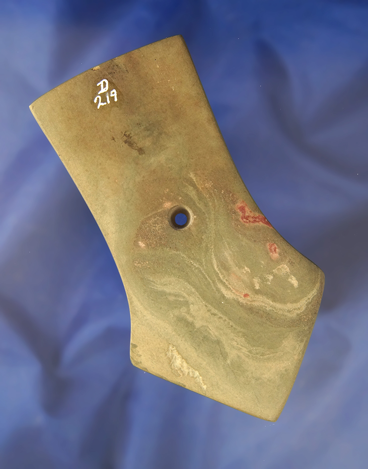 5 1/8" Pentagonal Pendant which has been cleaned.  Beautiful green swirled slate.  Piqua Ohio.