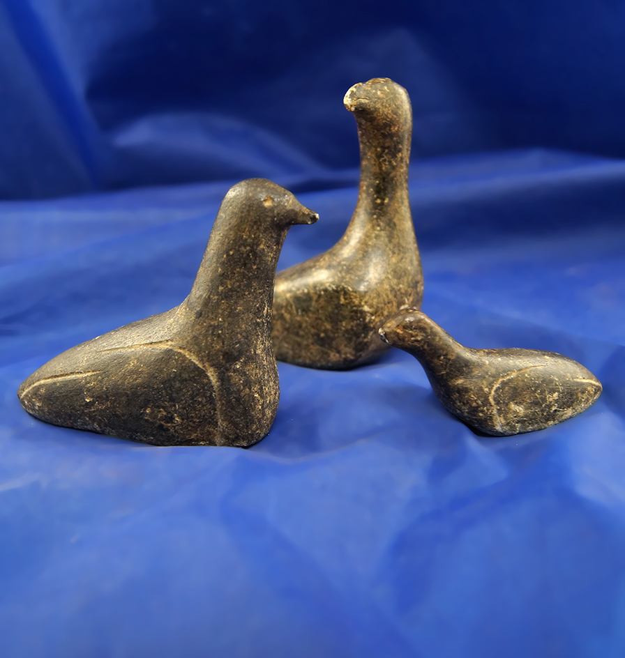 Set of three contemporary Alaska carved stone birds. Largest is 3 1/4" tall.