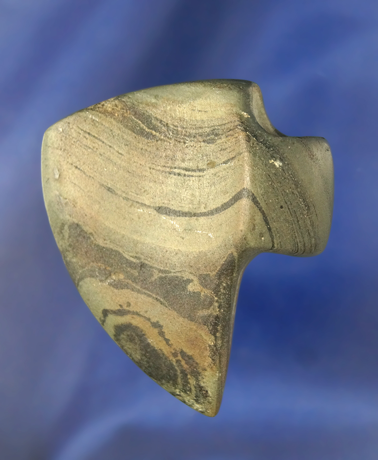 Uniquely salvaged 2 3/16" winged Bannerstone made from banded slate found in Ohio.