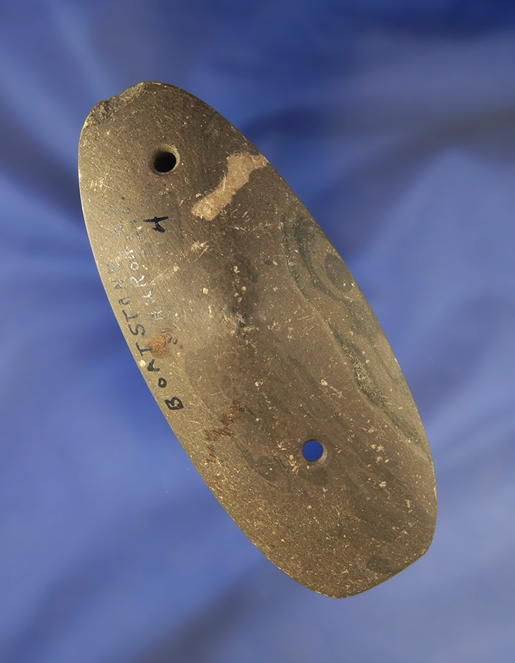 4 1/2" Spineback Gorget found in Huron County Ohio made from banded glacial slate.