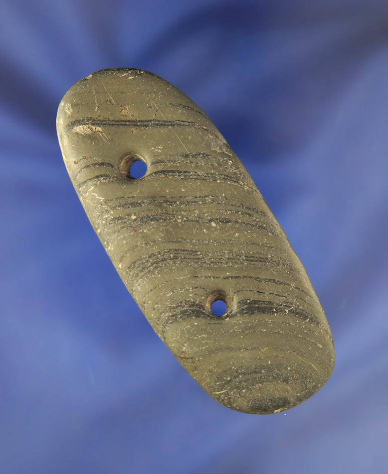 3 3/16" River polished banded slate Gorget found in Ohio.