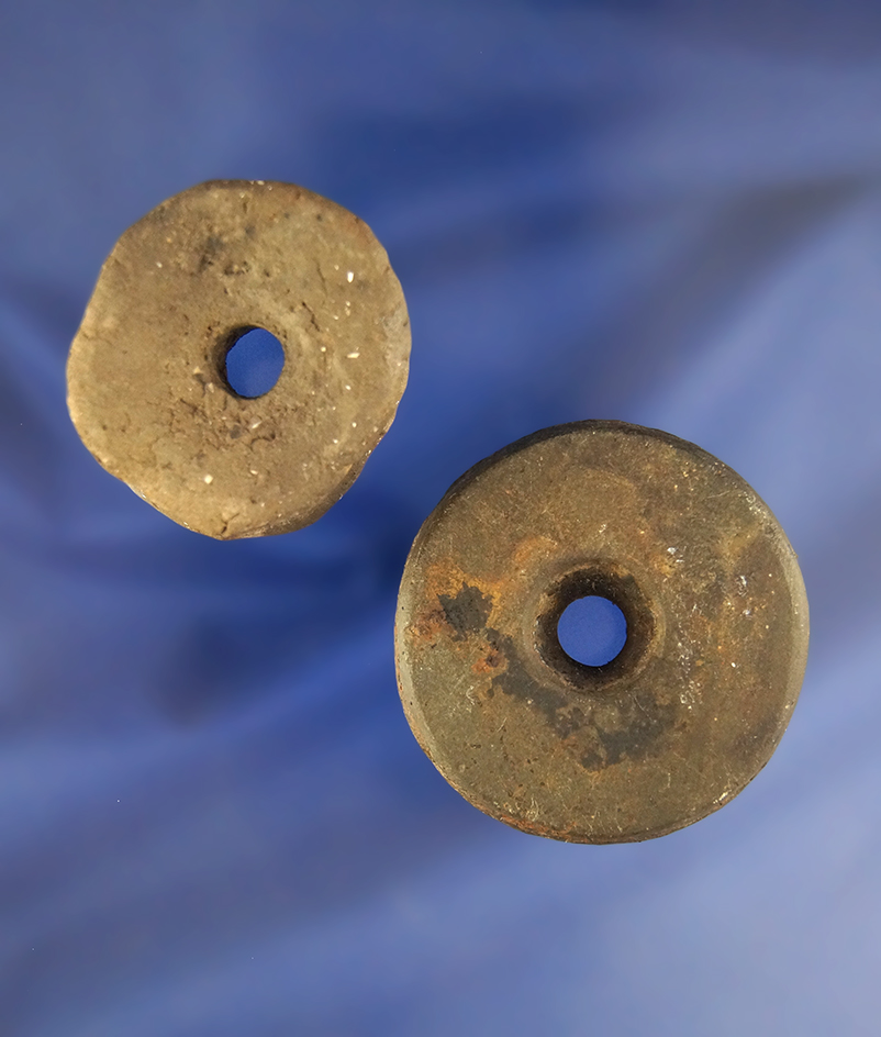 Pair of artifacts found in Tennessee including a shell tempered clay Ear Spool - drilled Hardstone bead