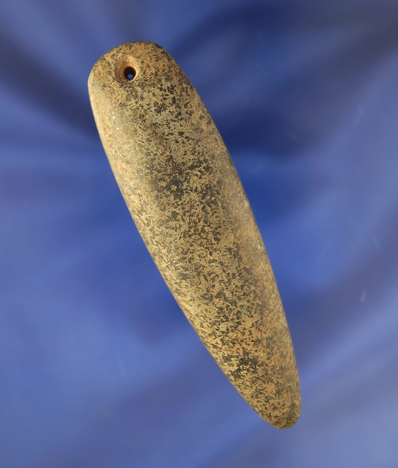 3 1/2" drilled Hardstone Plummet found in Tennessee.