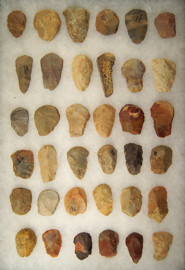 36 assorted Scrapers, largest is 1 7/8" found in Greenup Co., Kentucky.