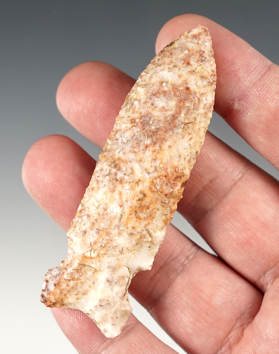 Colorful 3 1/8"  Strawberry Burlington Flint Hemphill Point found in Iowa.