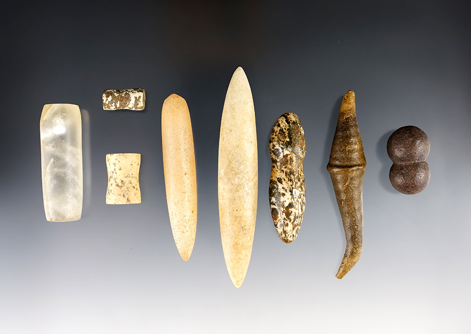 Set of 9 fine African Neolithic Plugs made from various materials. Largest is 3 5/8".