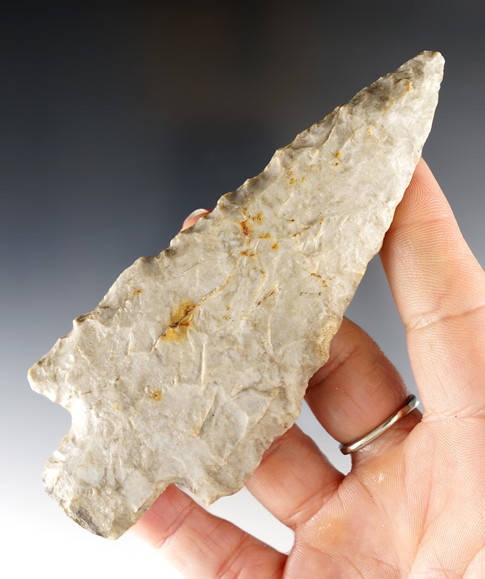 Well patinated 4 3/4" Woodland Stemmed Knife found in Southern Michigan. Bennett COA.