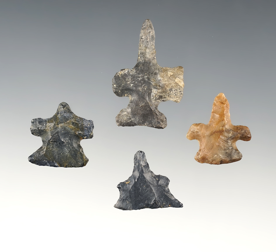 Set of 4 "Flying Wing" Drills. The largest is restored and measures 1 1/2".