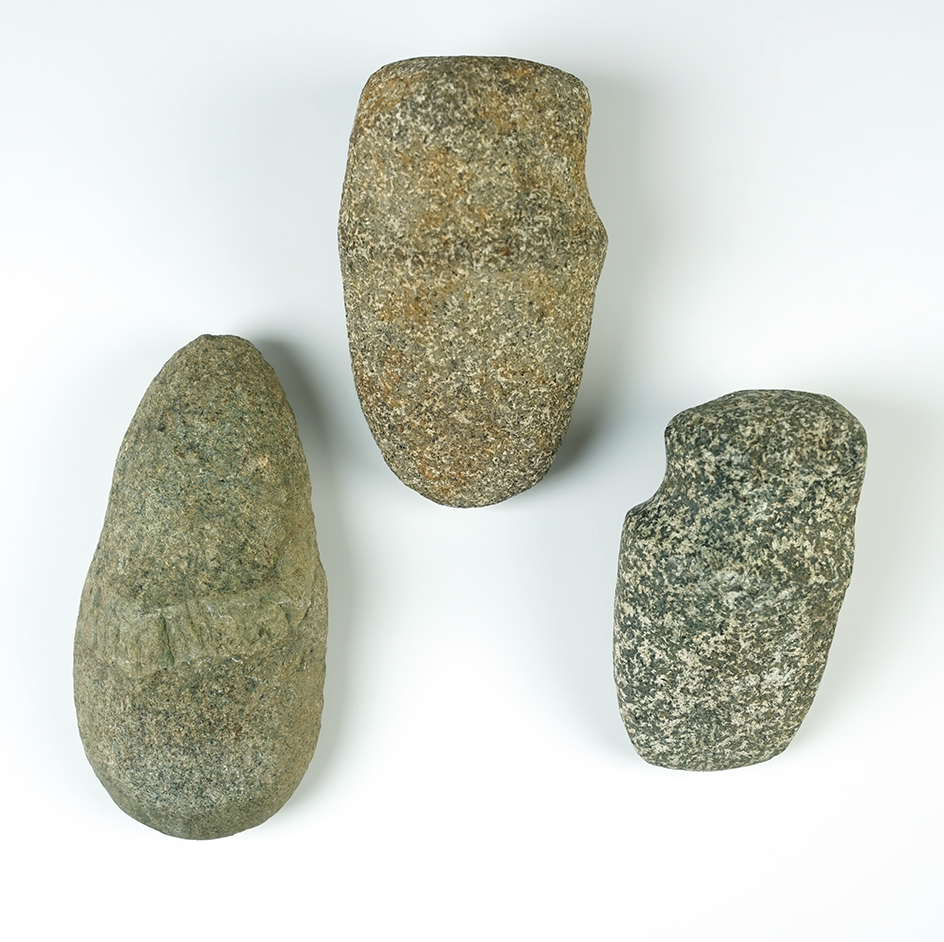 Set of 3 nice Hardstone Tools - 2 Axes and 1 Grooved Adze. Ohio/Indiana. Largest is 5".