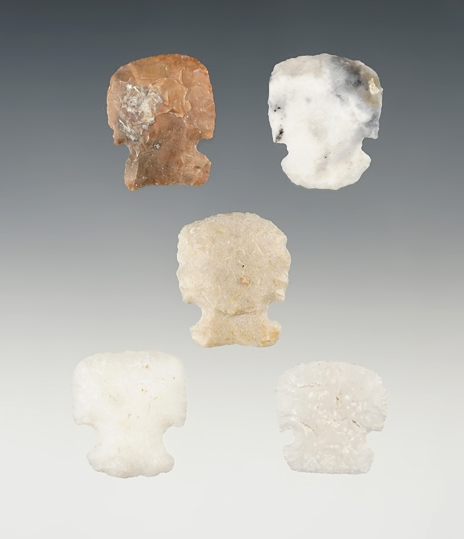 Set of five well made side notch scrapers found in New Mexico. Largest is 1 1/16".