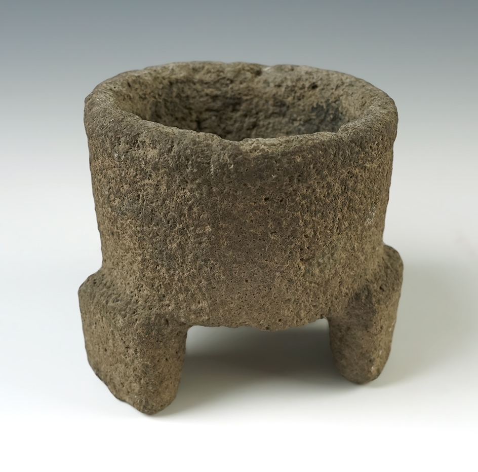  4 1/4" wide by 3 7/8" tall pre-Columbian tri-leg stone bowl - Mexico in excellent condition. 