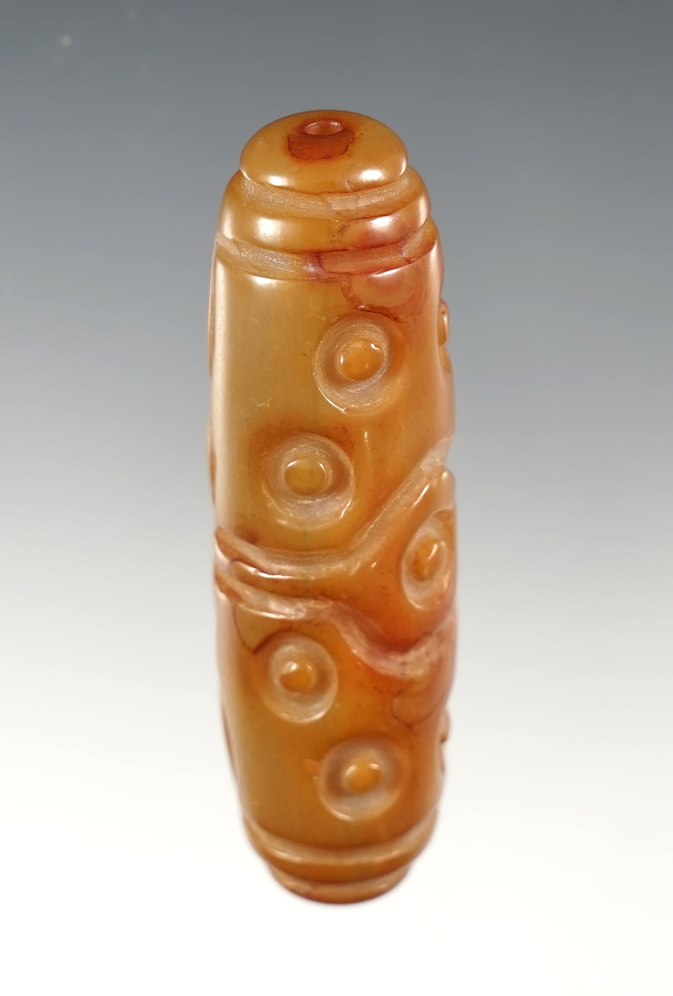 Highly decorated 2 7/8" Jade Bead in excellent condition.