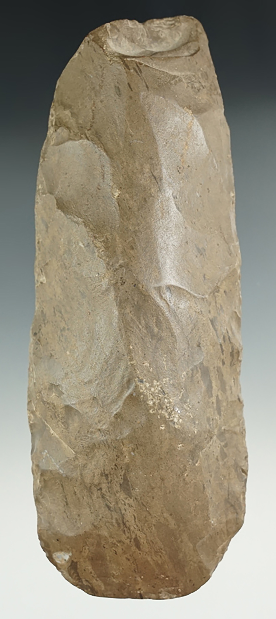 7 3/8" Celt made from Dover Flint, found in Clay Co., Illinois. Comes with a Maury Meadows COA.