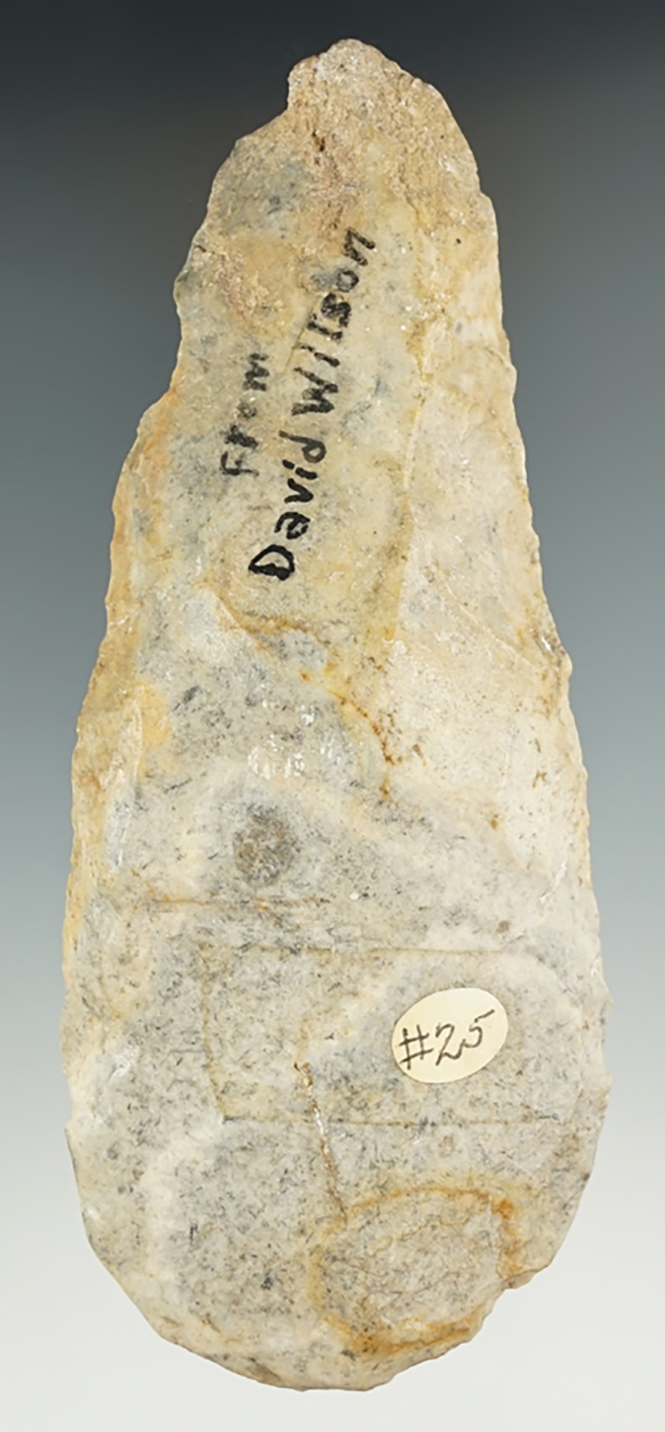 5 7/8" Flint Hoe with excellent use polish to the bit area found in Crittenden Co., Arkansas.