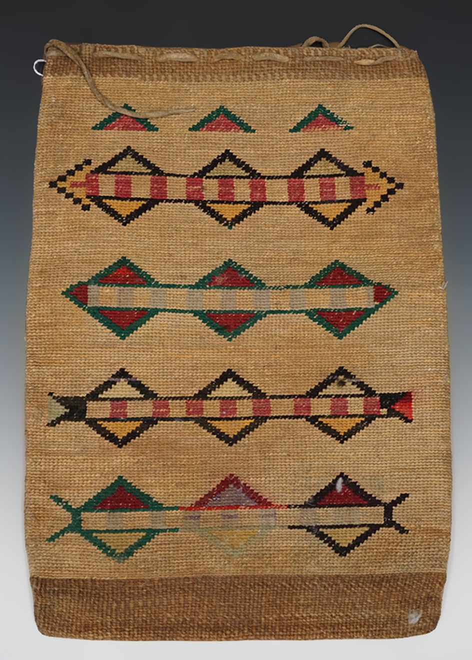 20" x 14" beautifully woven corn husk bag in very nice condition. From the collection of Dale Jones.