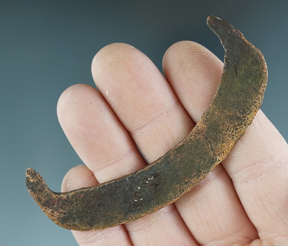 3 1/8" Wide curved copper knife found in Green Lake Co., Wisconsin.