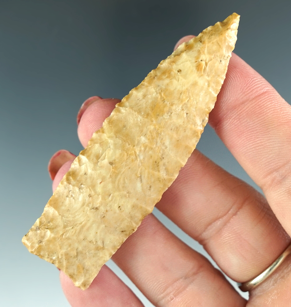 2 7/8" Eden made from tan chert, found in Red Willow Co., Nebraska. COA's.