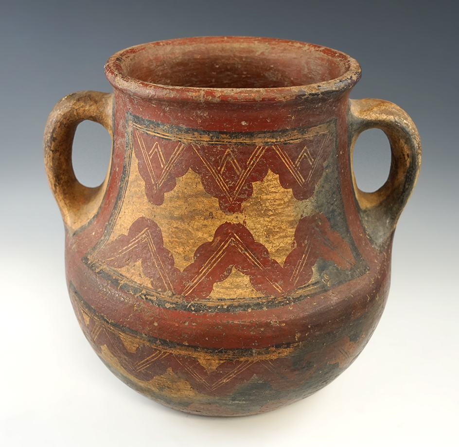 8 1/2" Dual strap handle Berber pottery vessel from Morocco.