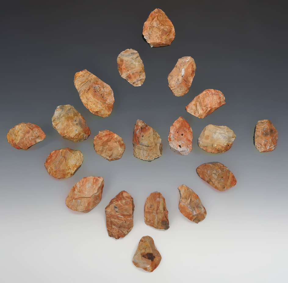 19 Blanks, largest is 4 1/2" from the Gray LaDassor cache of 401 cache blanks - Crescent Quarry.