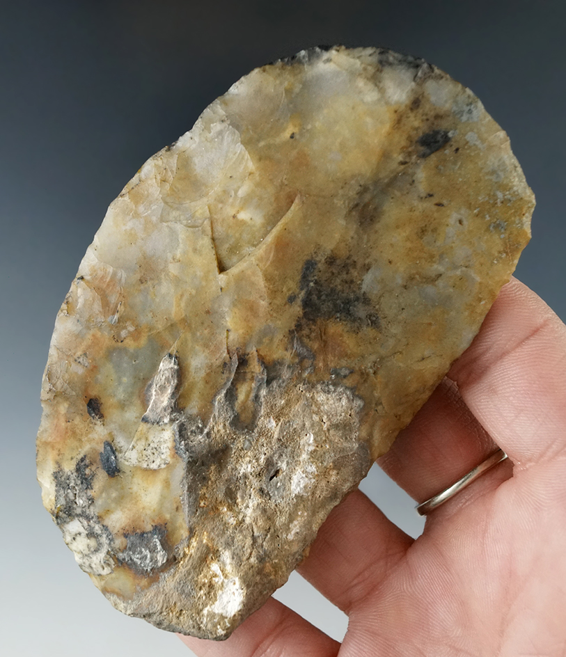 Heavily patinated 3 13/16" paleo Uniface Knife found near the Santa Fe River, Alachua Co., FL.