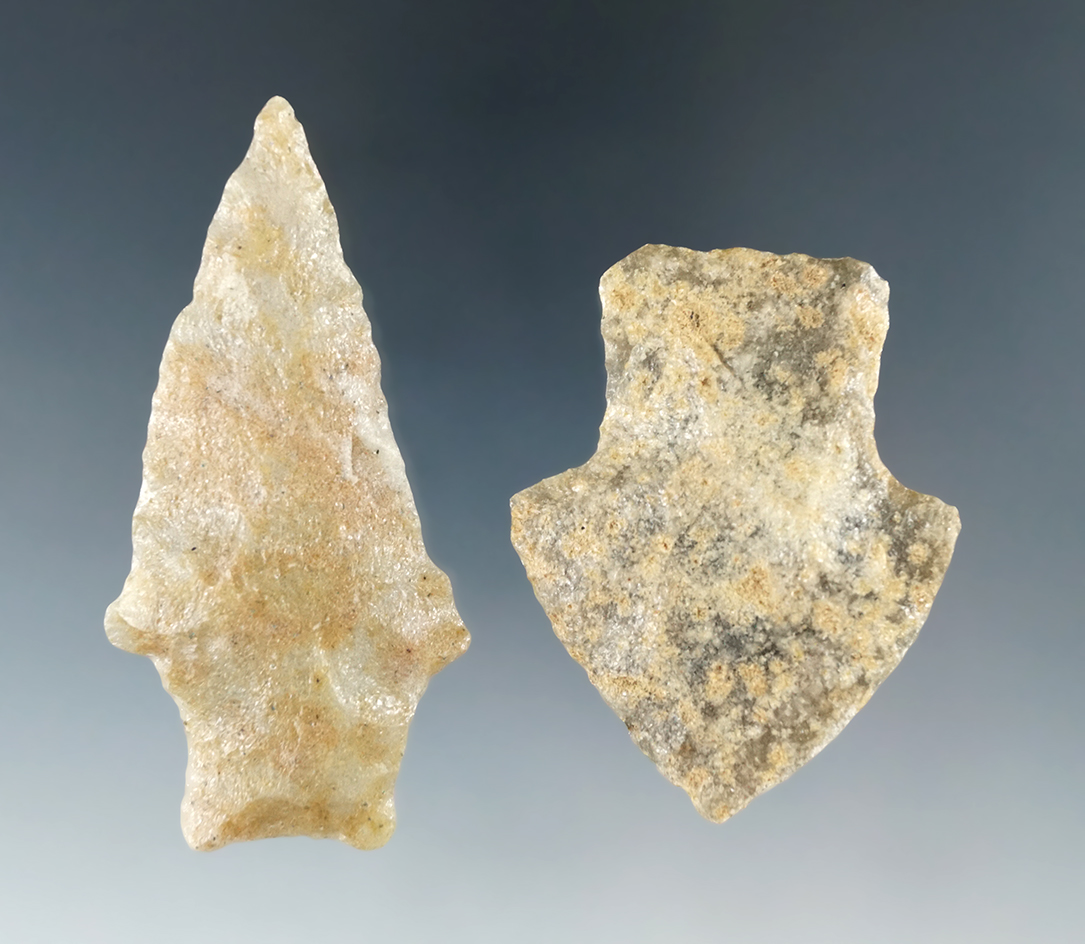 Pair of knives made from Talahatta Quartz found in Arkansas, largest is 2 11/16".