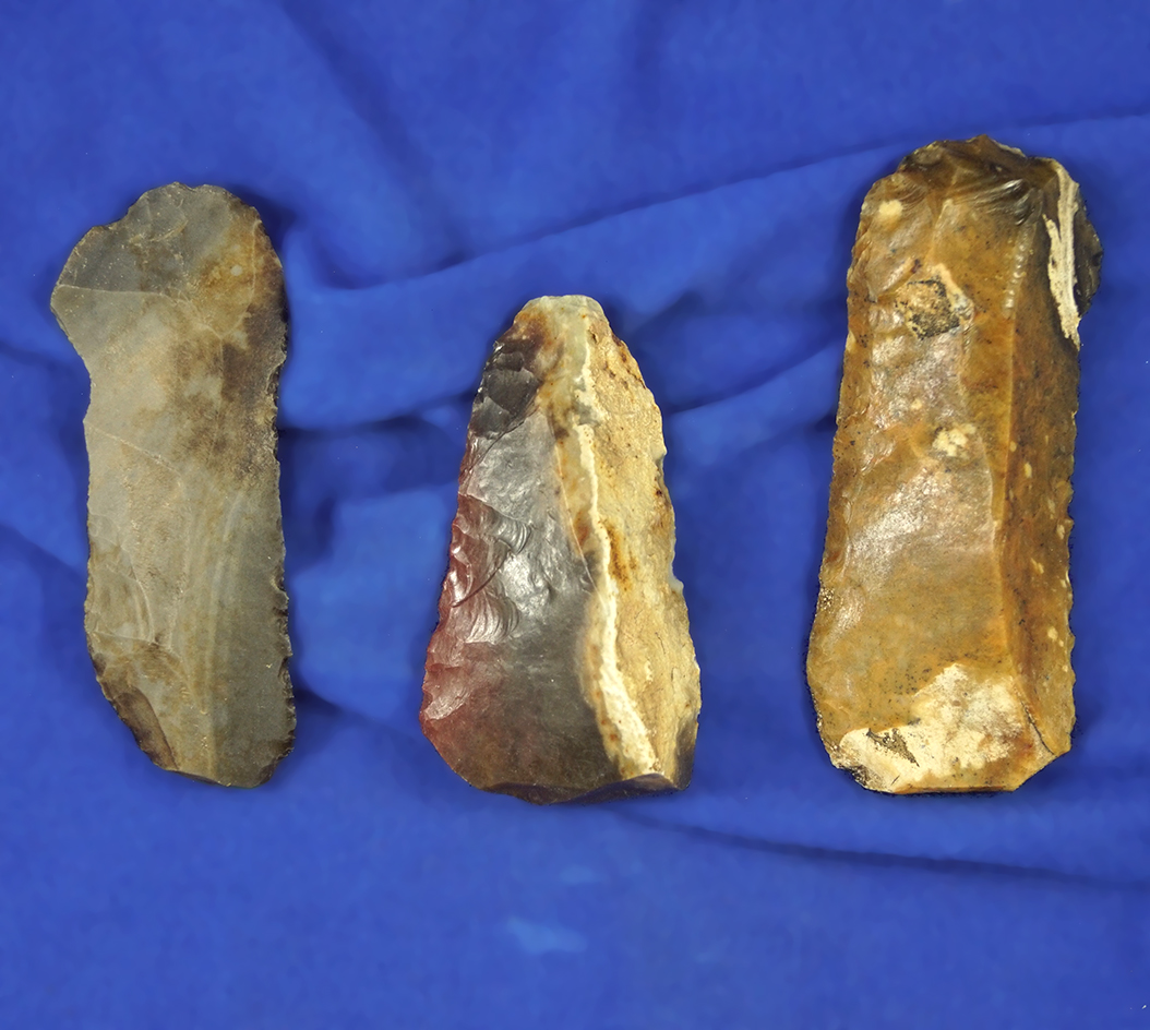 Set of three Paleo Uniface artifacts found in Florida, largest is 3 5/16".