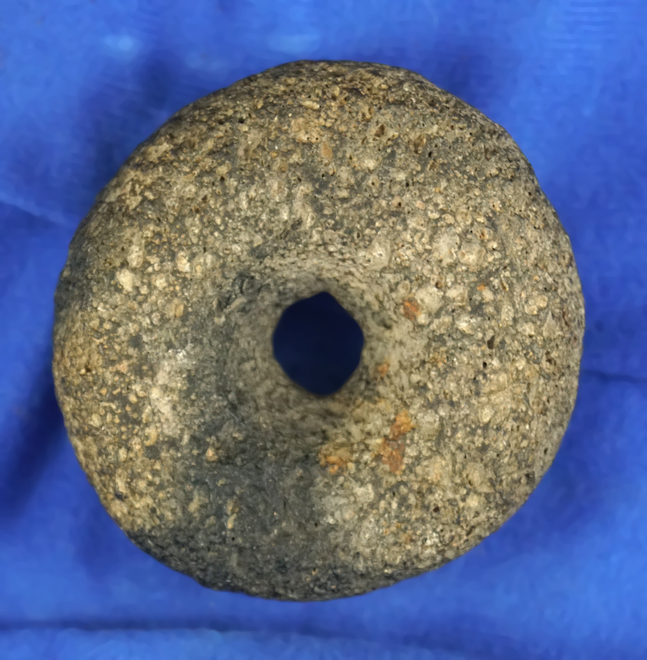 2 3/4" perforated disc made from pumice stone found in Arizona.