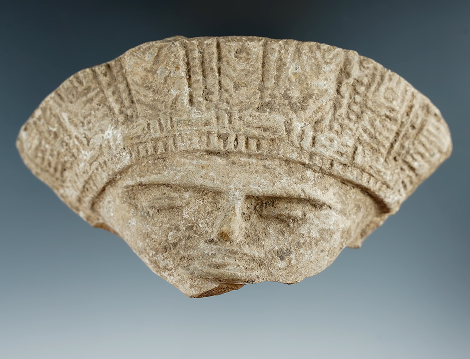 Large 5 1/4" wide pre-Columbian pottery head found in Mexico.