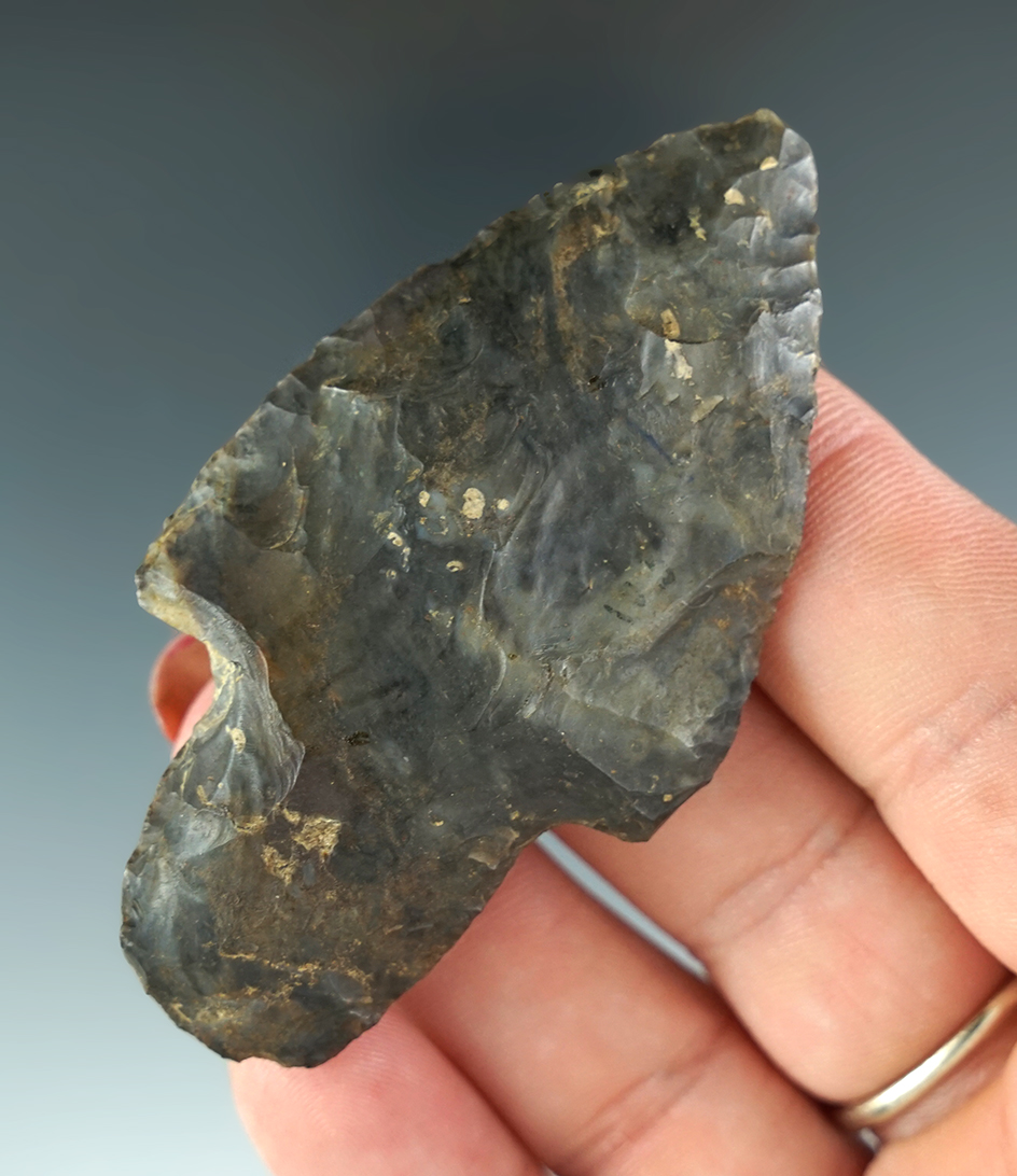 2 5/8" Classic style Adena made from Upper Mercer Flint found in Hillsdale Co., Michigan.