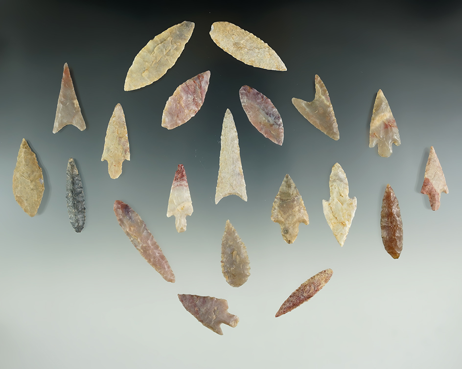 Group of 20 assorted African Neolithic arrowheads in nice condition - Africa. Largest is 1 3/4".