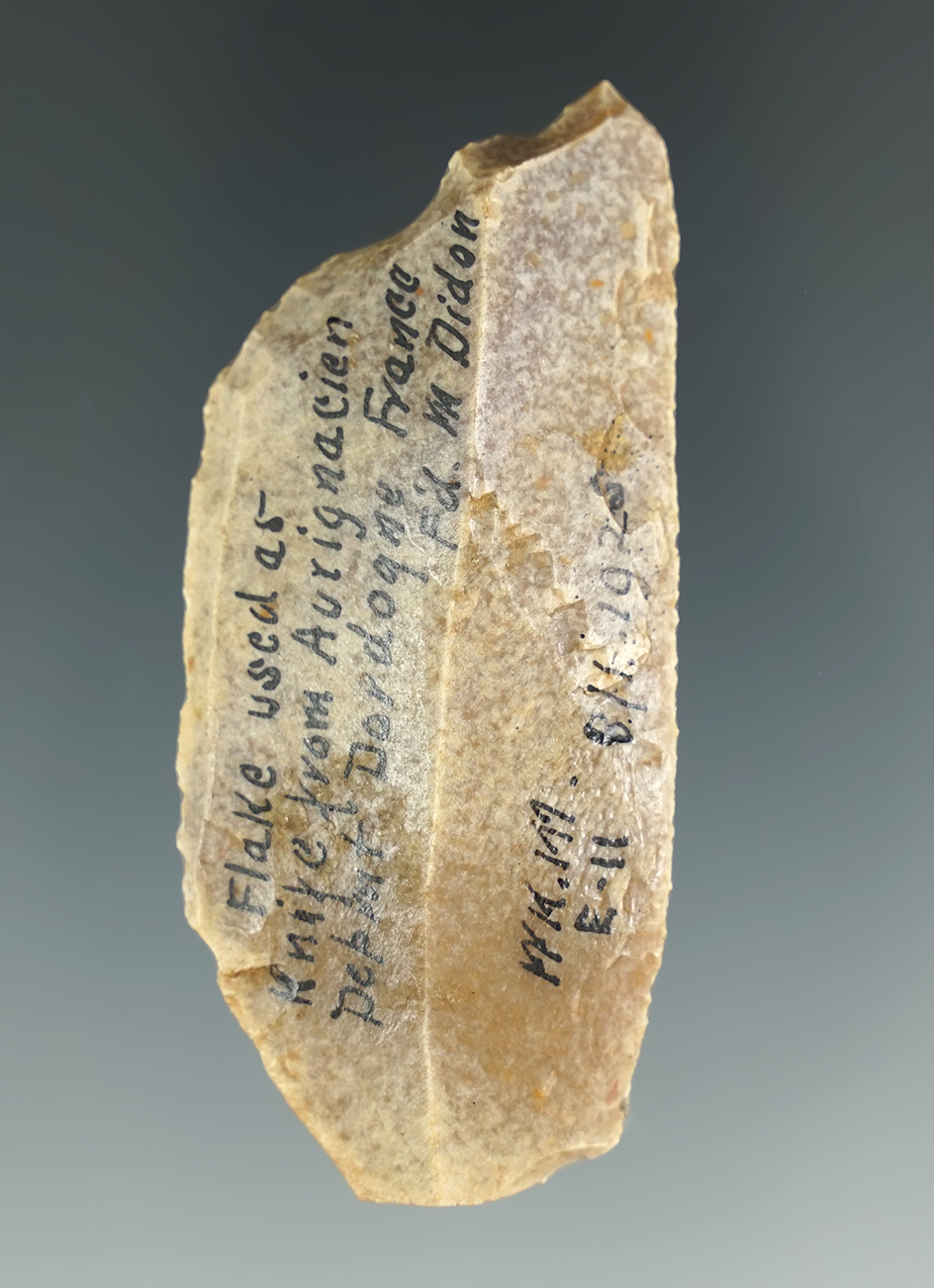 2 1/2" Flaked Knife found in France. From the Warren K. Morehead Collection. exceptionally old!